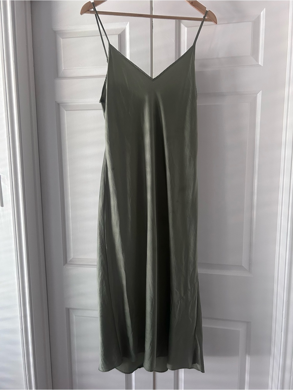 Quince 100% Washable Silk Slip Dress Moss Green Size XL